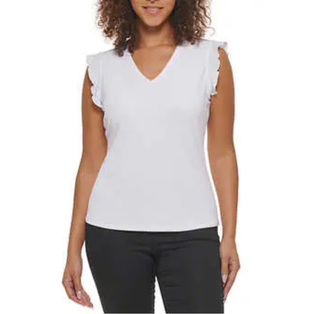 NWT Andrew Marc Ladies' Ruffle Sleeve Blouse white sizes M&L